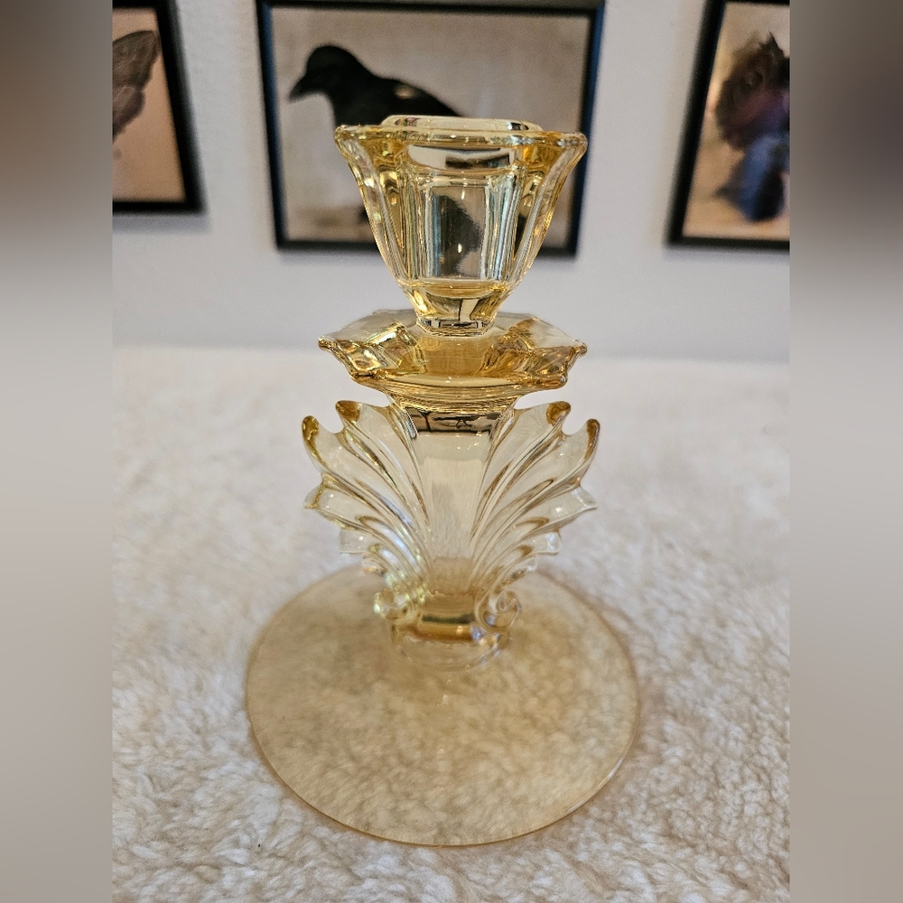 Vintage Fostoria Baroque Topaz Yellow Glass Candle Holder